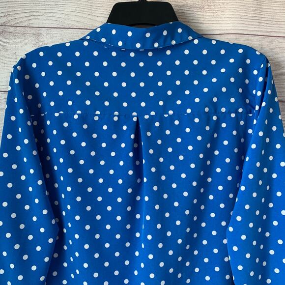 Studio Works Blue and White Polka Dot Button Down Shirt Roll Tab Long Sleeve - Picture 6 of 16